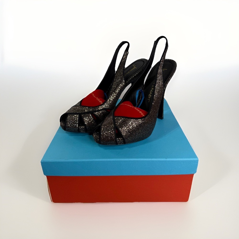 Jean-Michel Cazabat JM-Oriana Heels Black Bronze Glitter Slingback Peep Toe Sz 7